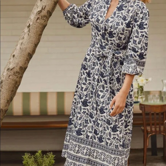 NWT BODEN
Addie Linen Midi Dress - Ivory, Meadow Flight, blue detail. - Picture 3 of 10